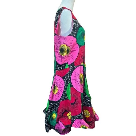 African Tribal Inspired BOHO Cotton Handmade A-Line Colorful Mini Dress Medium - Picture 5 of 15